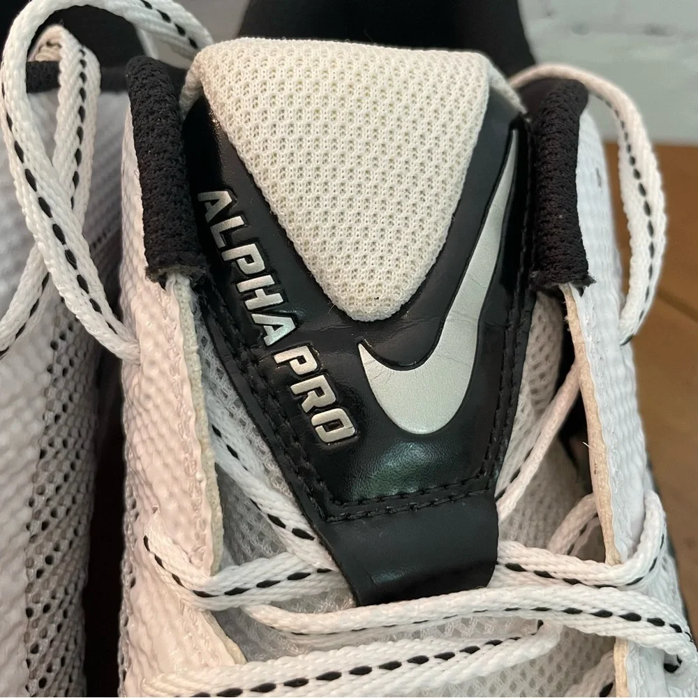 Nike Men's Alpha Pro Fly Wire Cleats Black White Size 15